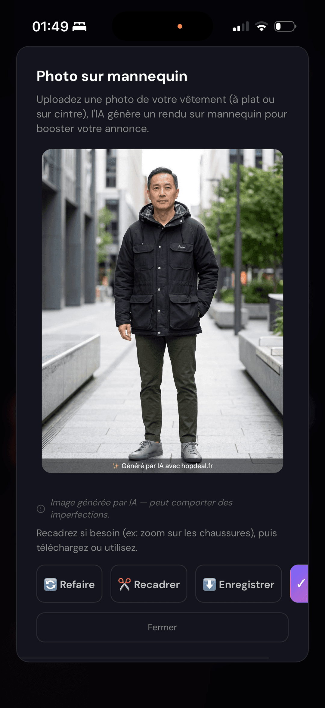 Résultat mannequin IA